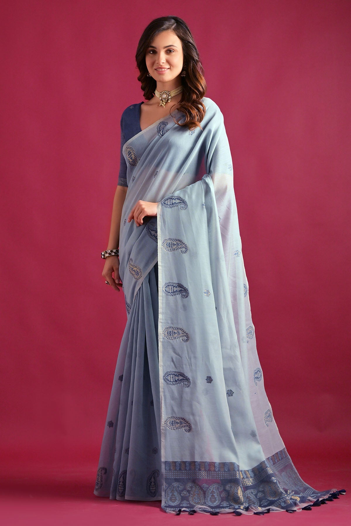 Buy Blue Keri Weaving Work Saree by Lili Lala for women online at ScrollnShops