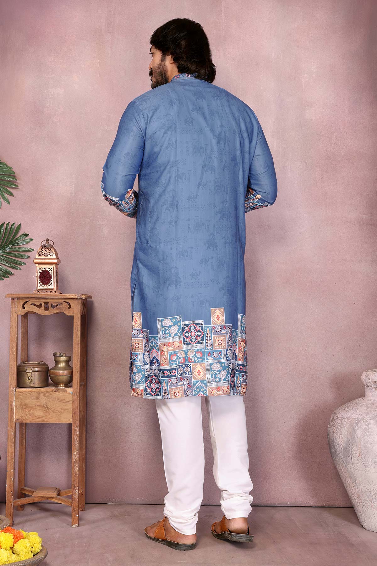 Blue Khadi Cotton Kurta & Pants