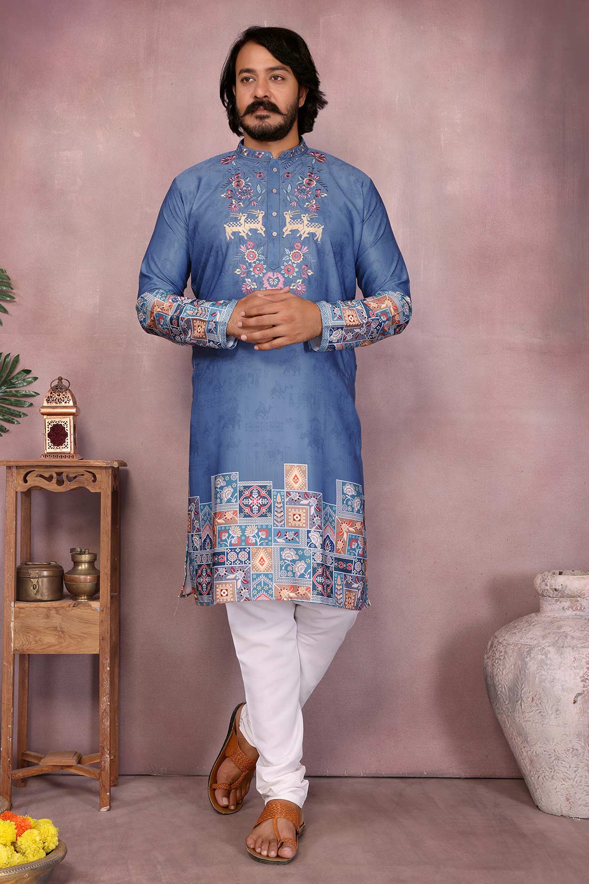 Buy Blue Khadi Cotton Kurta & Pants for men by Jyoti Fashion online available at scrollnshops