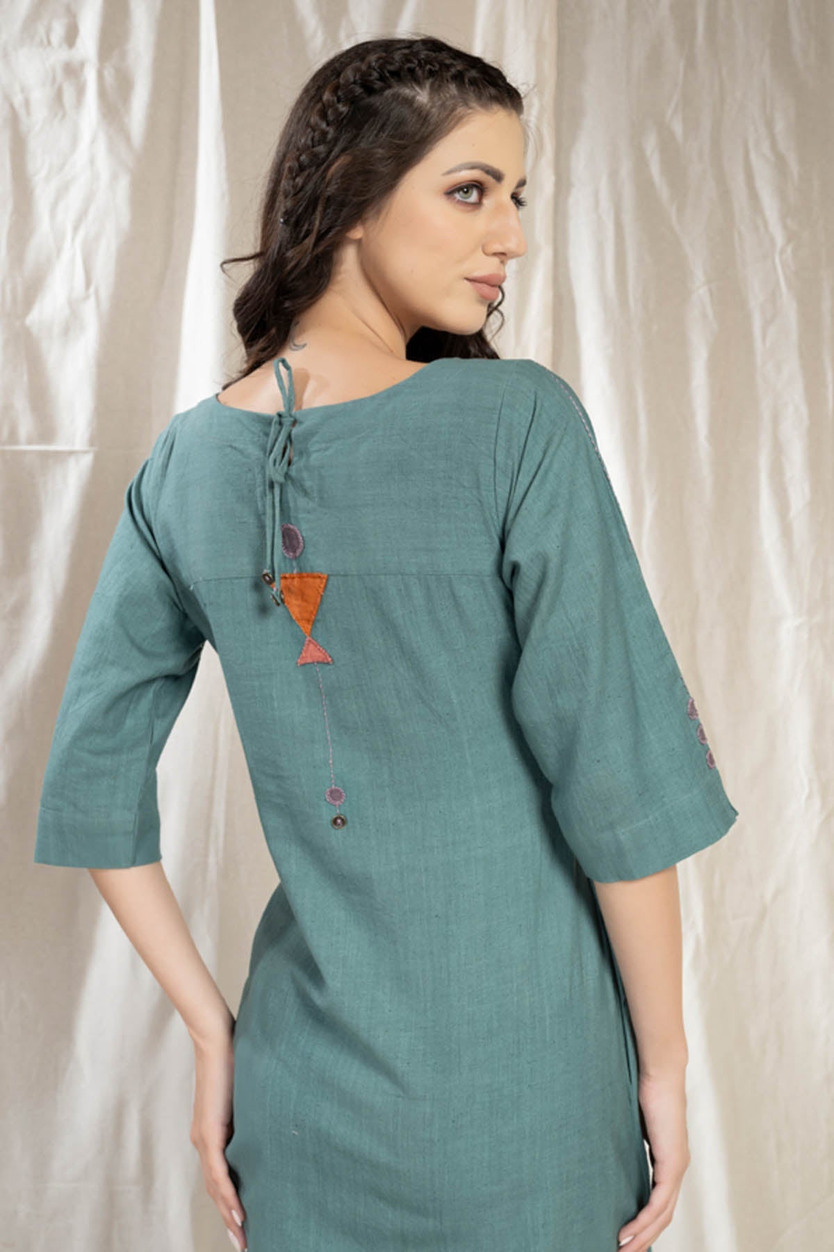 Blue handwoven Cotton Pintuck Midi Dress