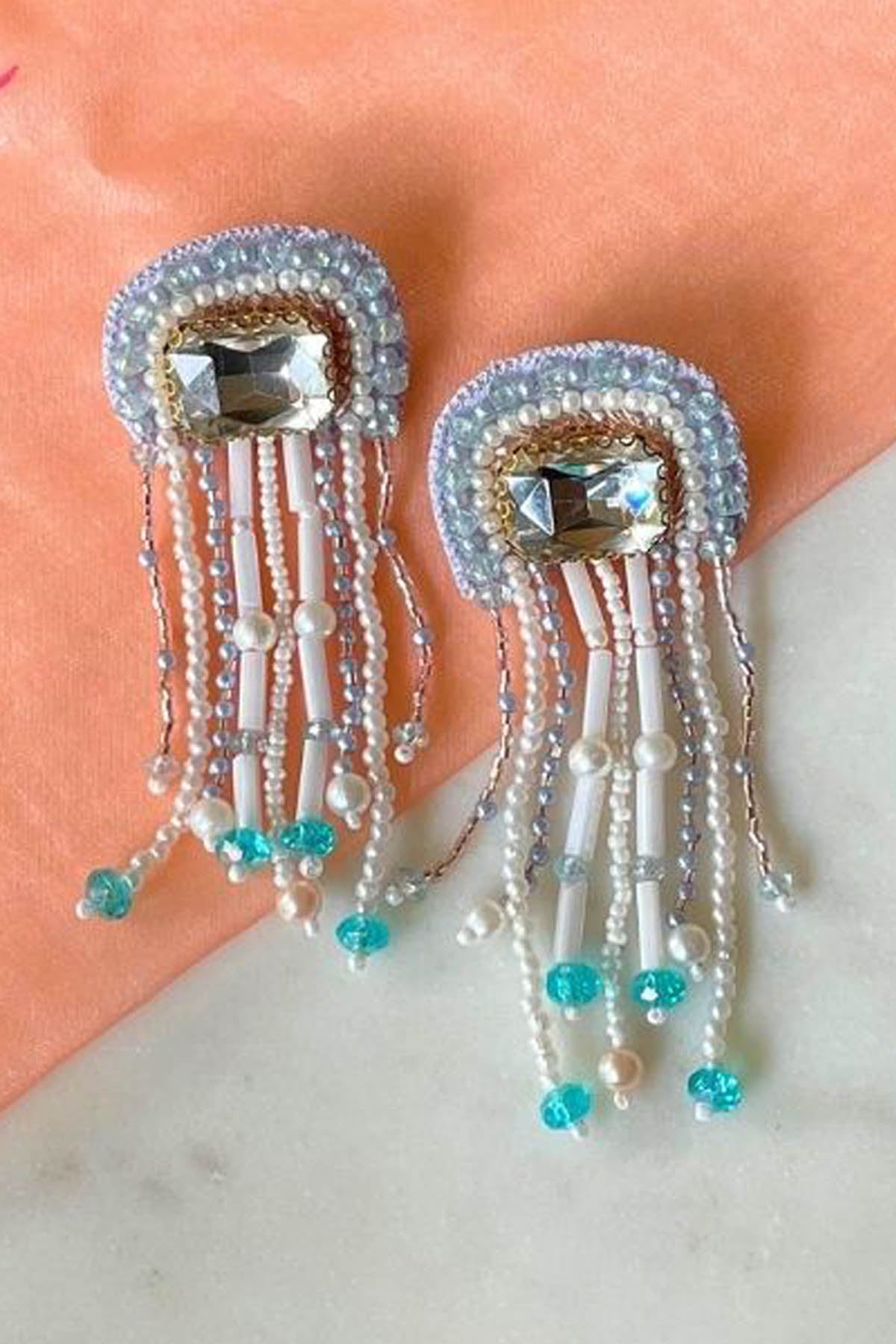 Blue Kundan Danglers Earrings