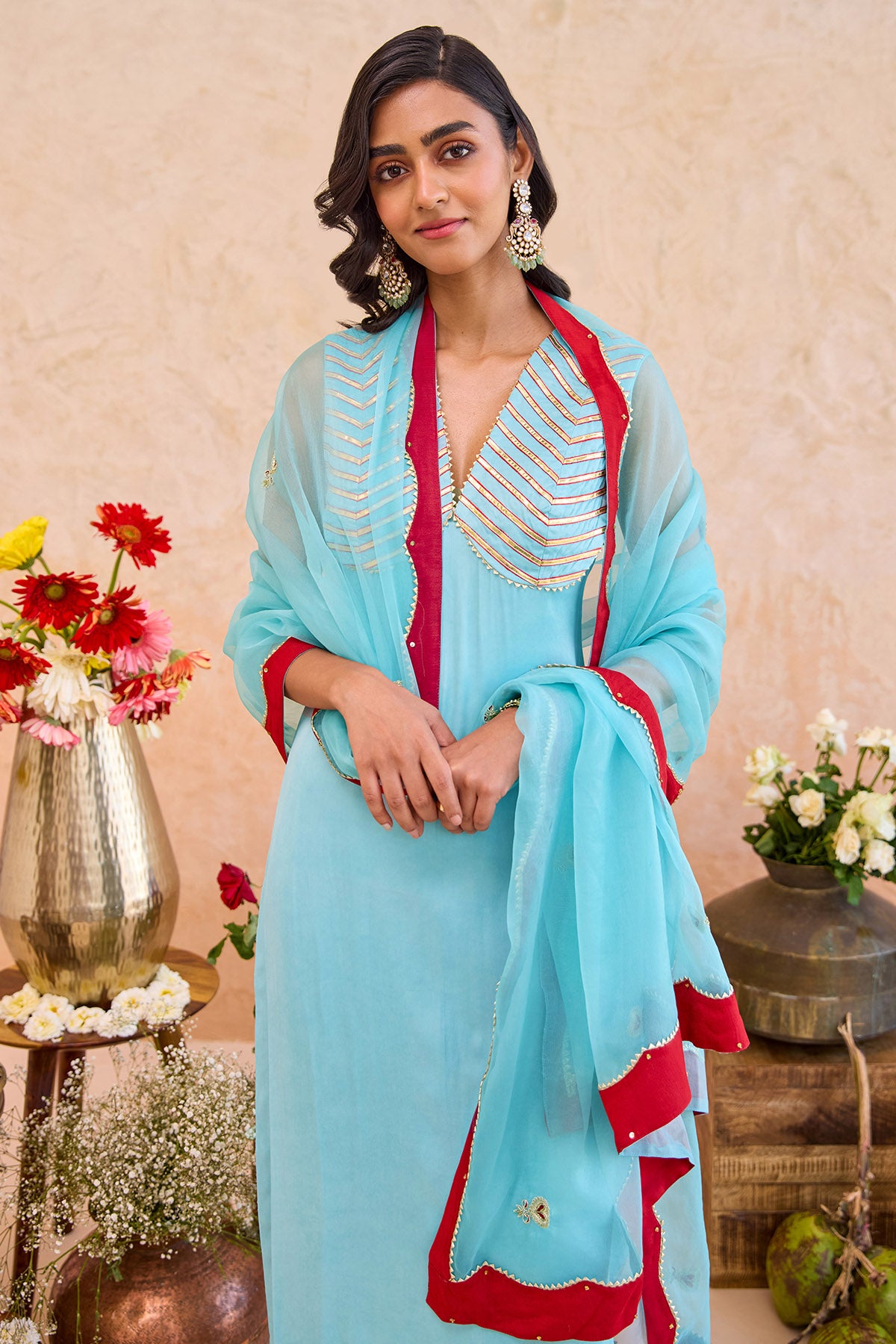 Blue Lace Detailing Kurta Set
