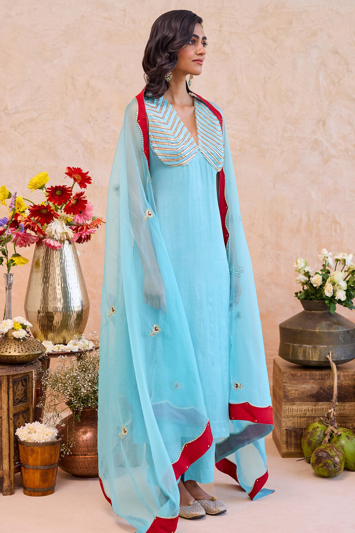 Blue Lace Detailing Kurta Set