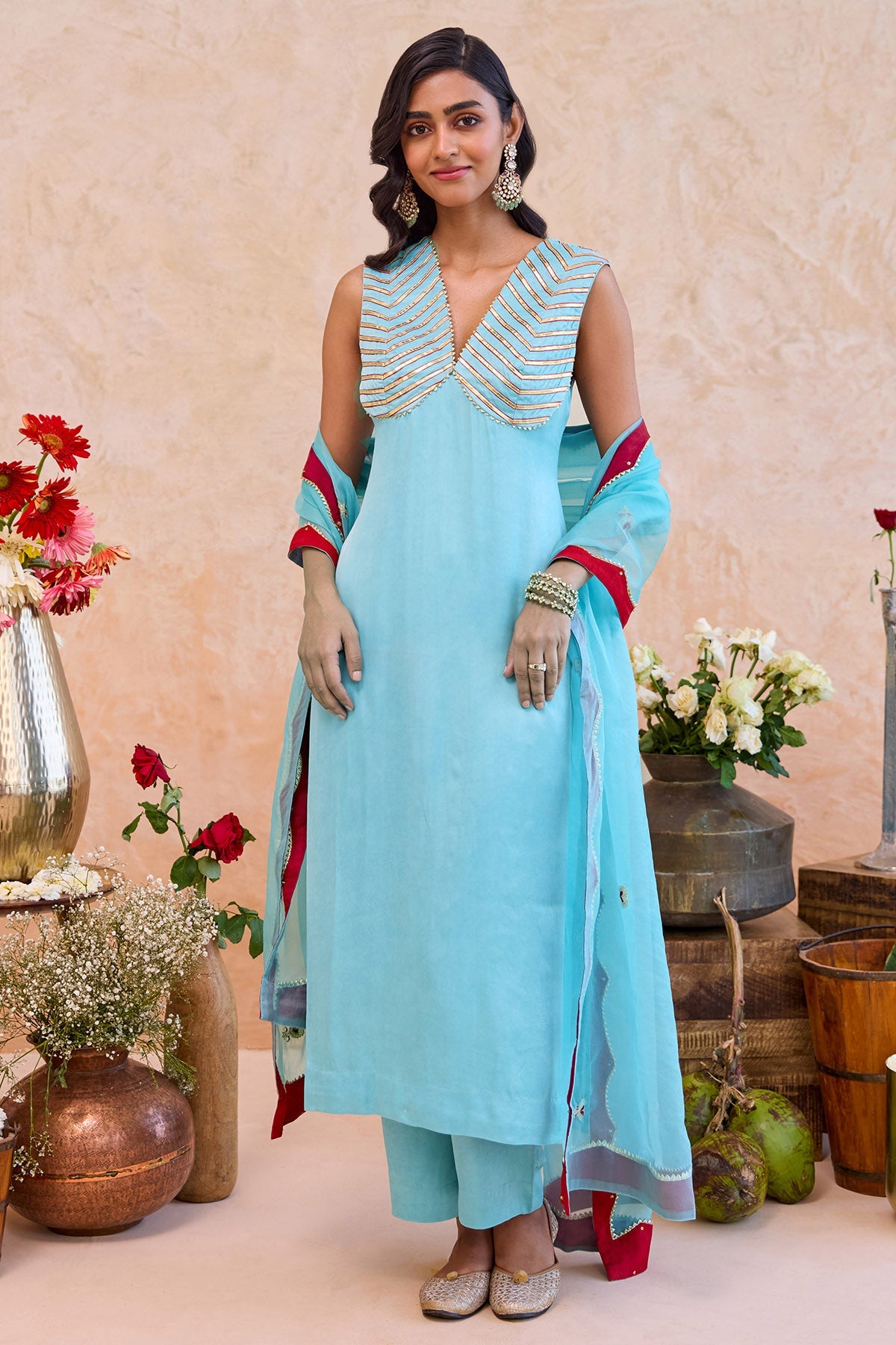 Buy Blue Lace Detailing Kurta Set for women by Taro India online available at scrollnshops