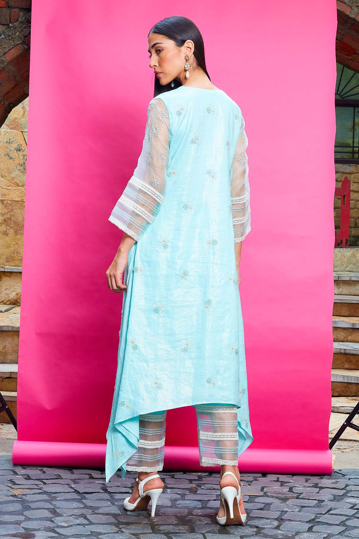 Blue Lace Embellished Kurta Set