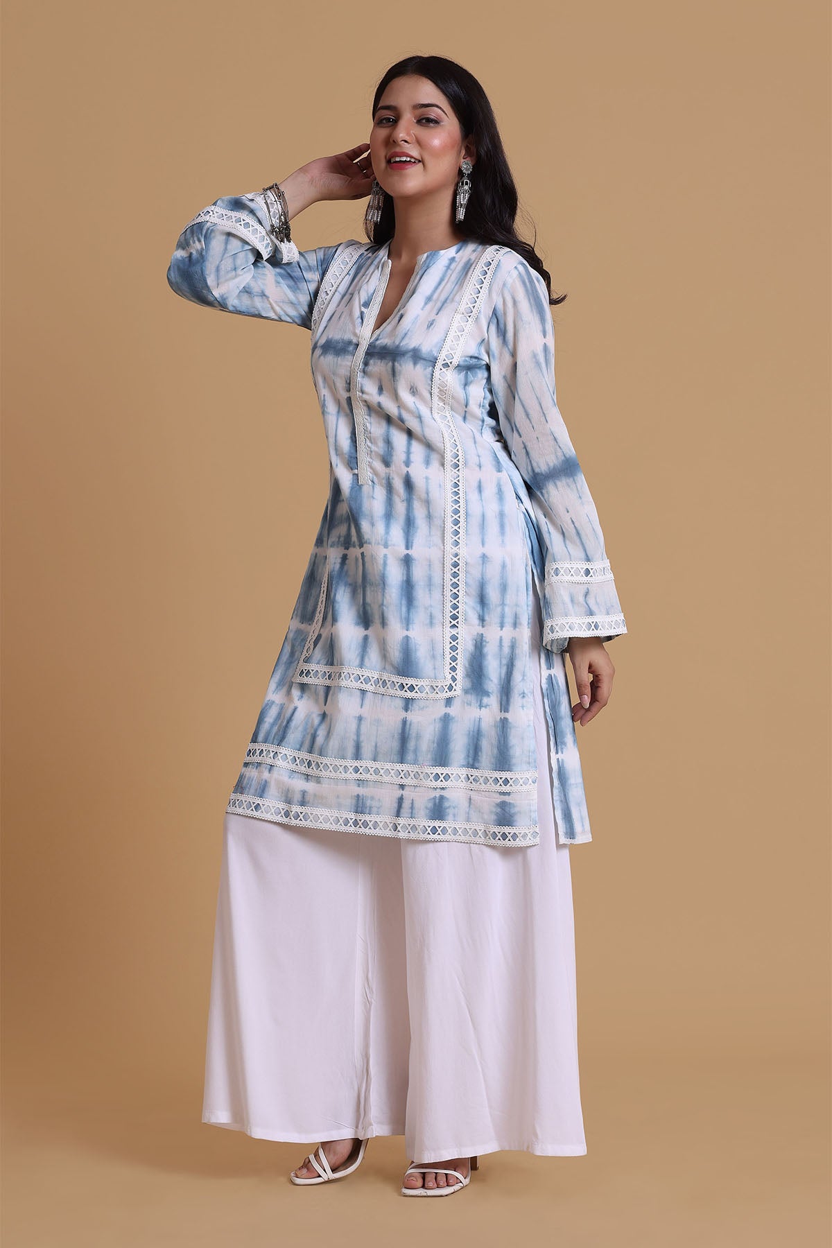 Blue Lace Embroidered Kurta