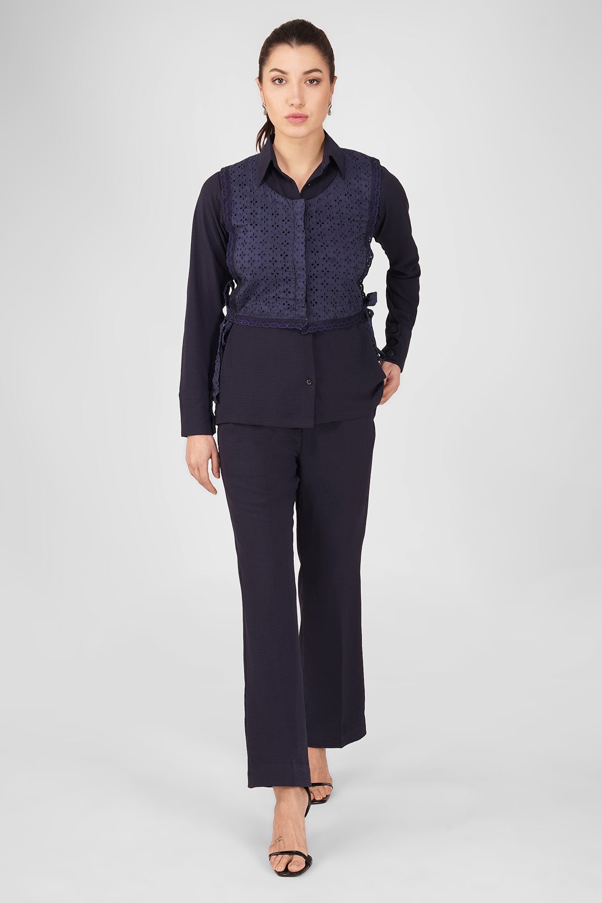 Buy Blue Lace Waistcoat & Pants by Enness Studio for women online at ScrollnShops