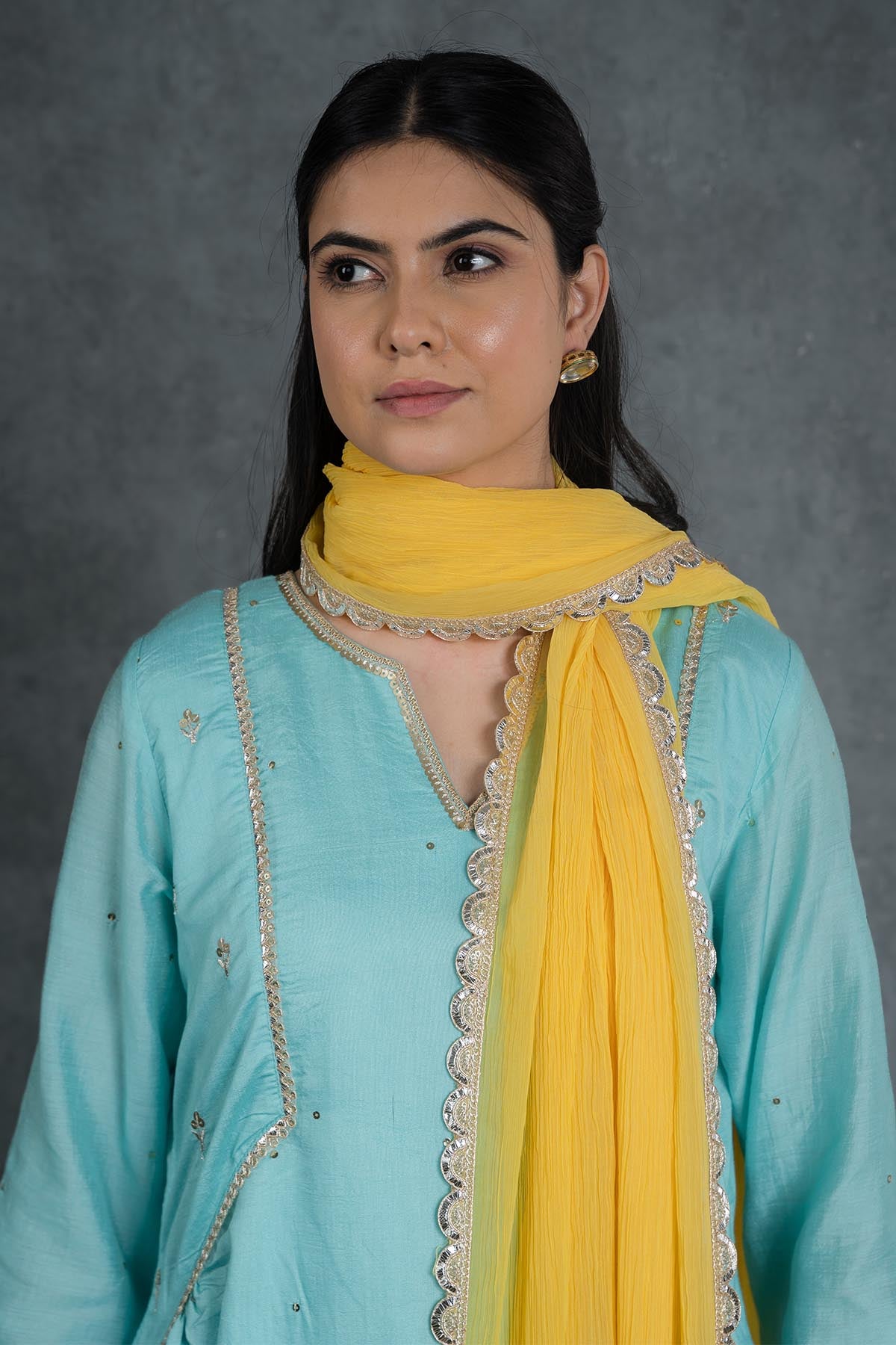 Blue Lacework Long Kurta Set