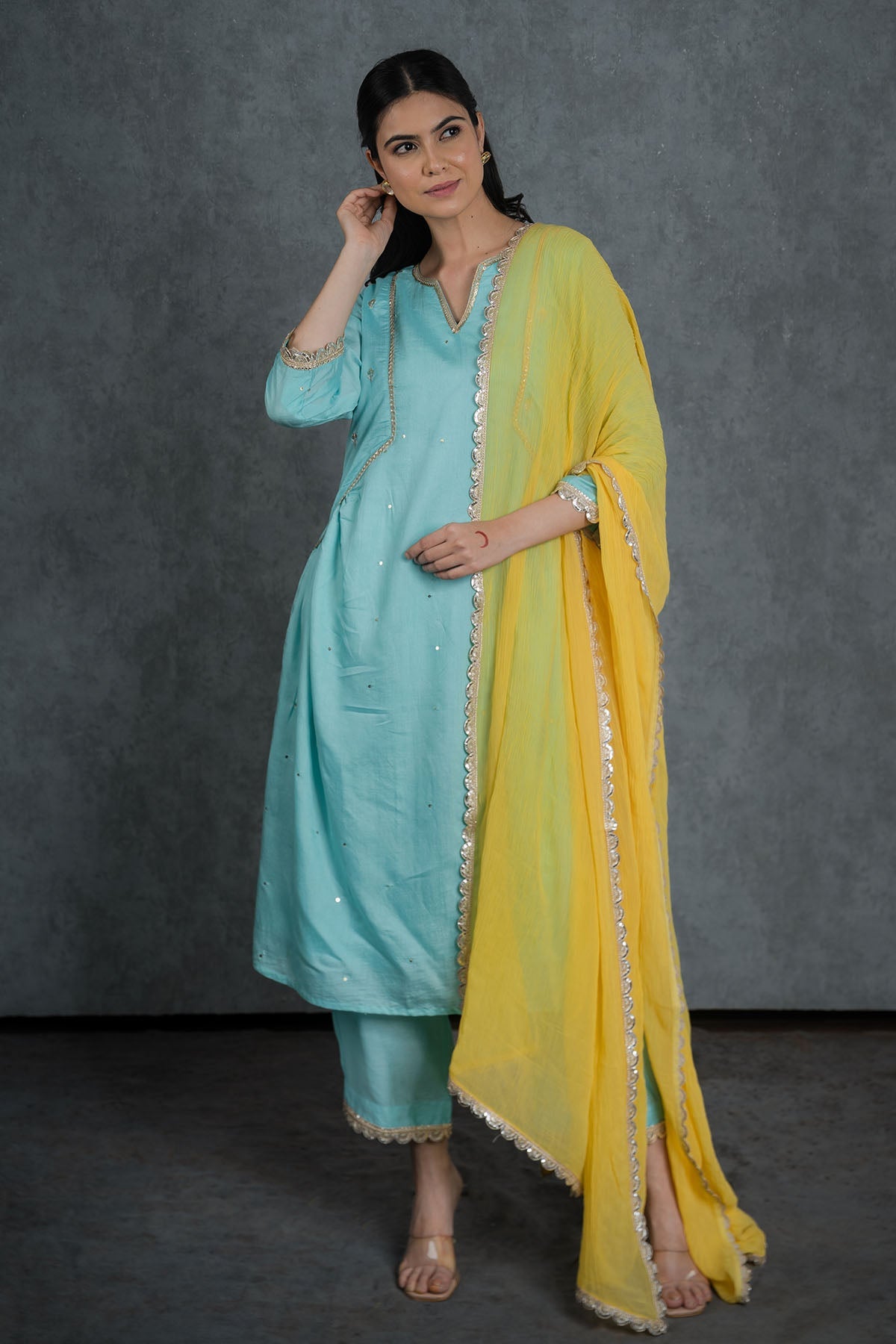 Buy Blue Lacework Long Kurta Set by Shop Gulmohar for women online at ScrollnShops