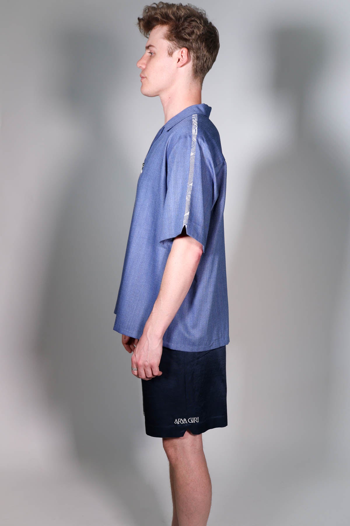 Blue Lapel Collar Shirt & Shorts