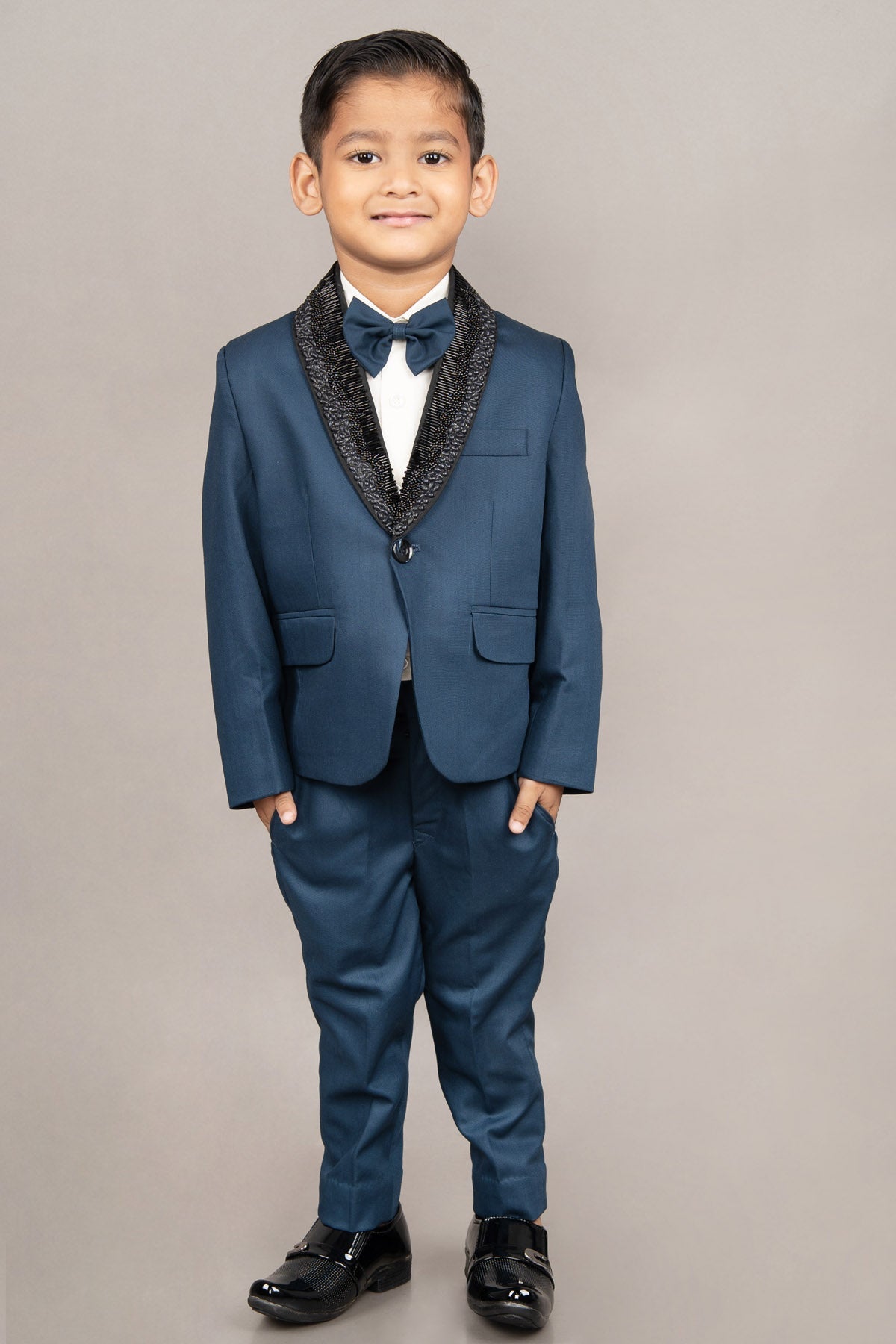 Designer Little Brats Blue Lapel Embroidered Tuxedo For young Boys Available online at ScrollnShops