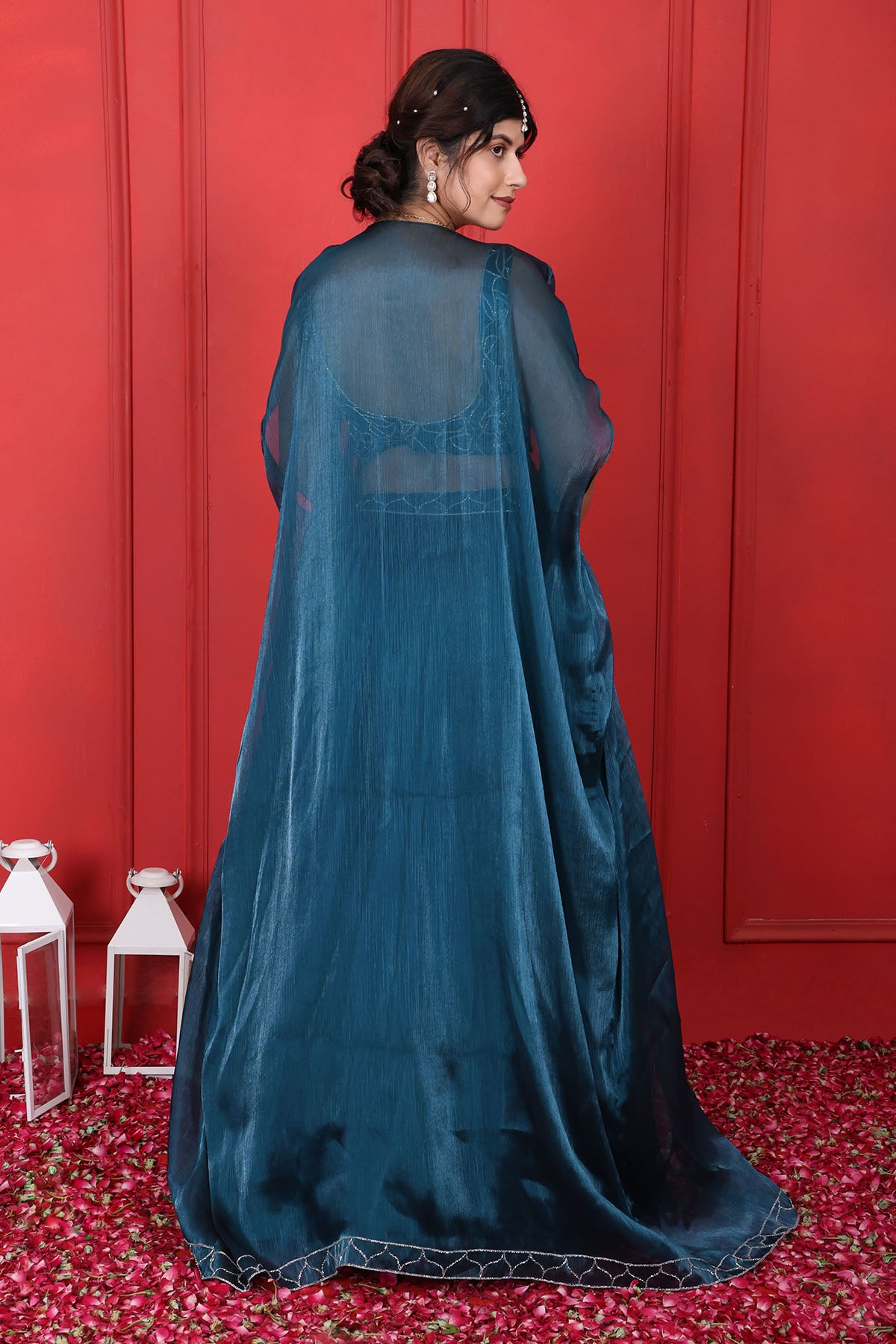 Blue Layered Lehenga Set & Cape