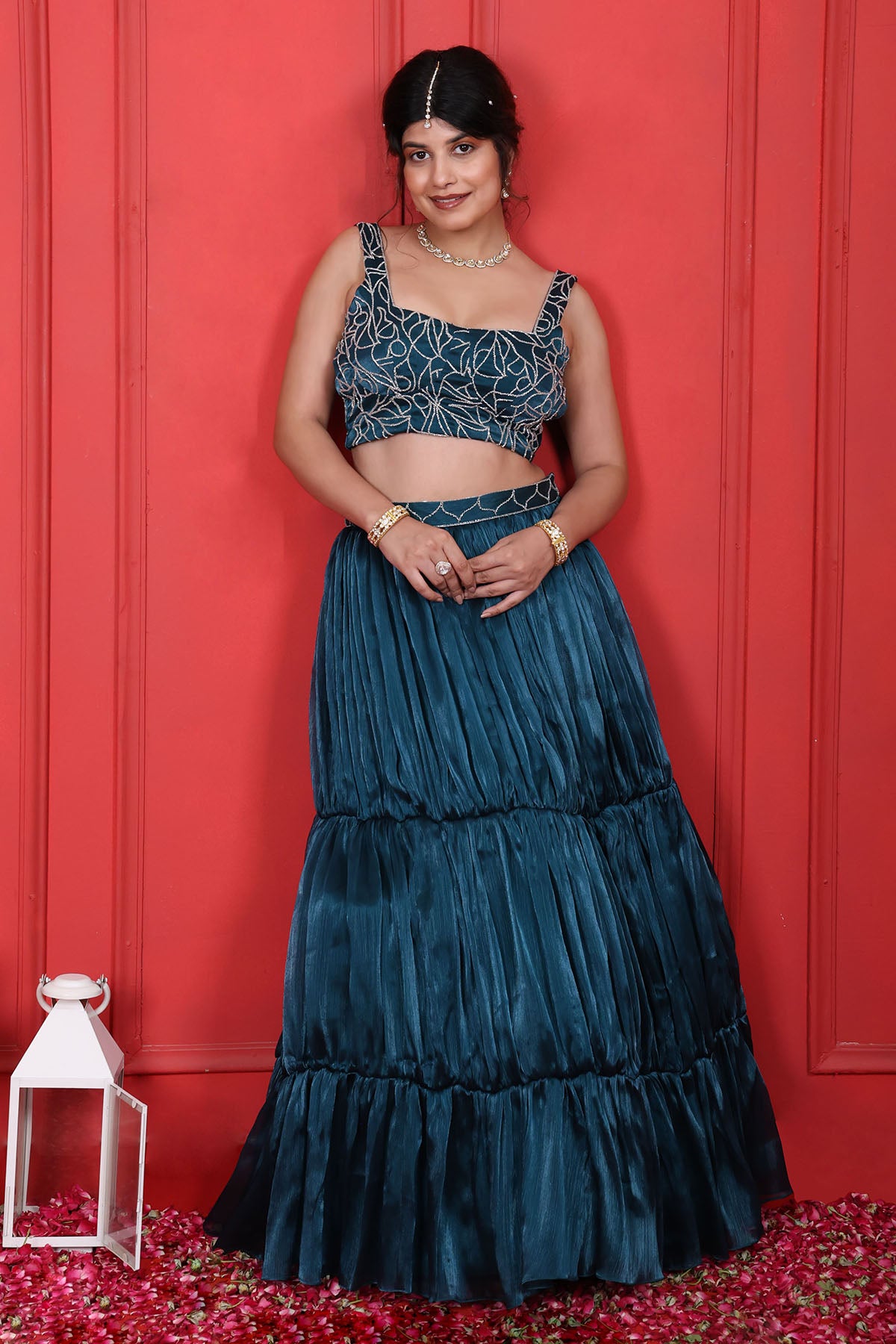 Blue Layered Lehenga Set & Cape
