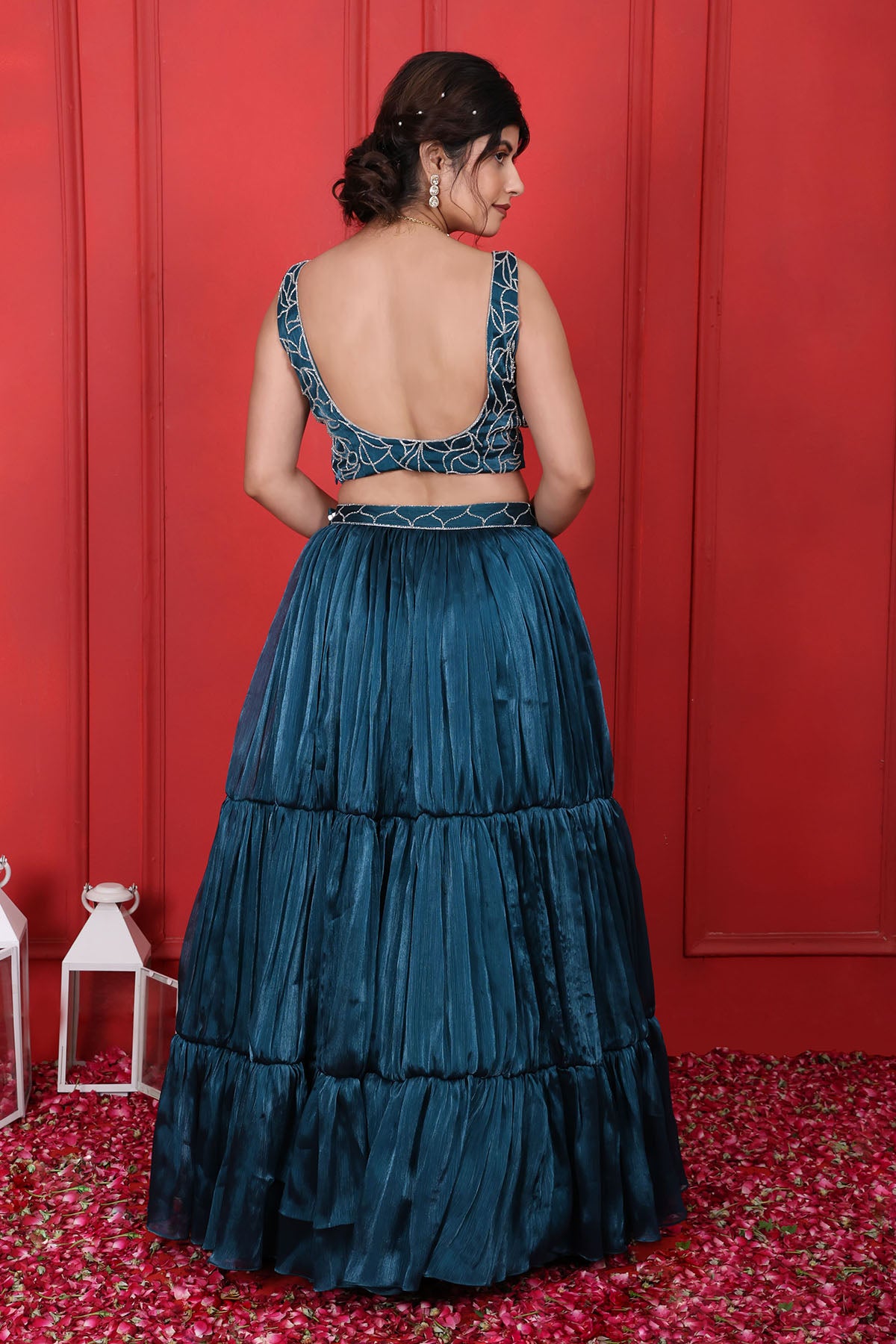 Blue Layered Lehenga Set & Cape