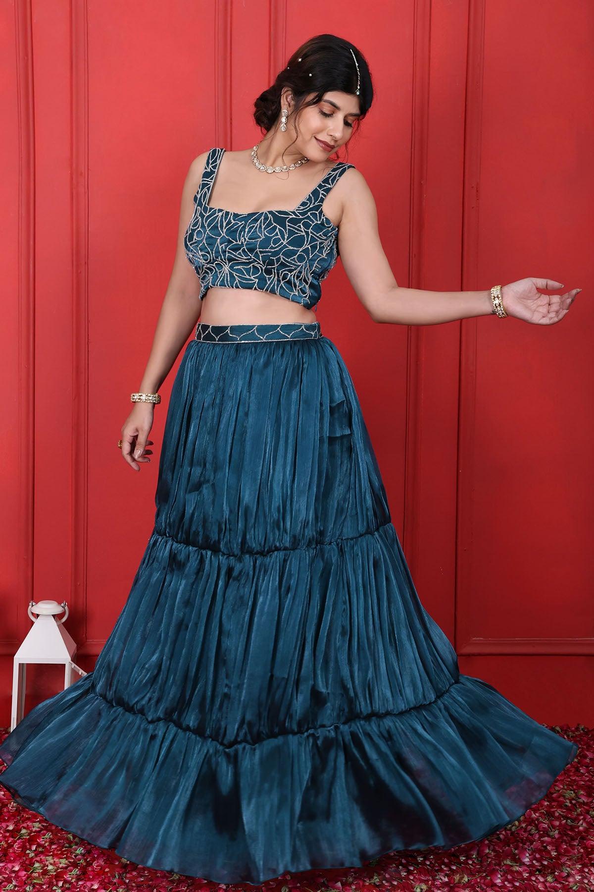 Blue Layered Lehenga Set & Cape
