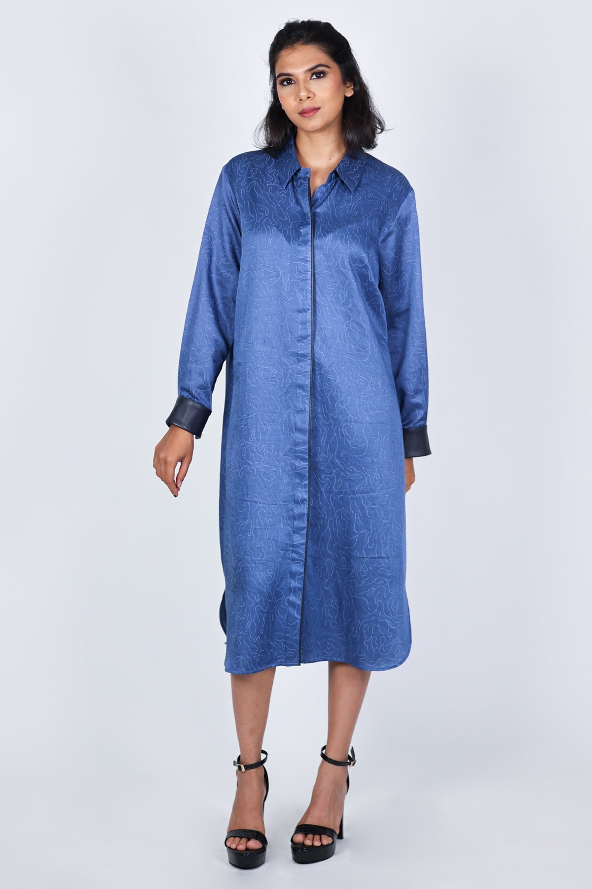 Arya Giri Blue Leather Shibori Shirt Dress for women online at ScrollnShops