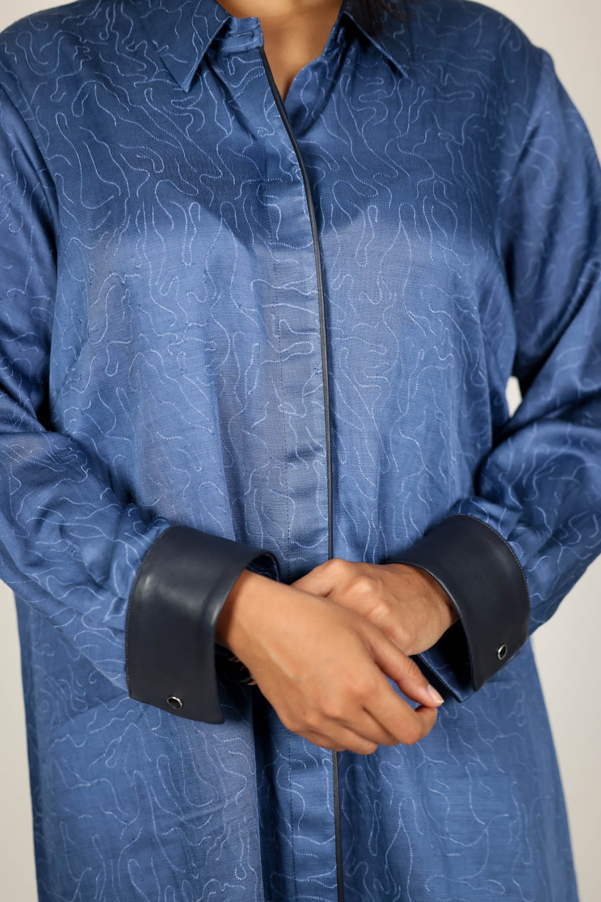 Blue Leather Shibori Shirt Dress