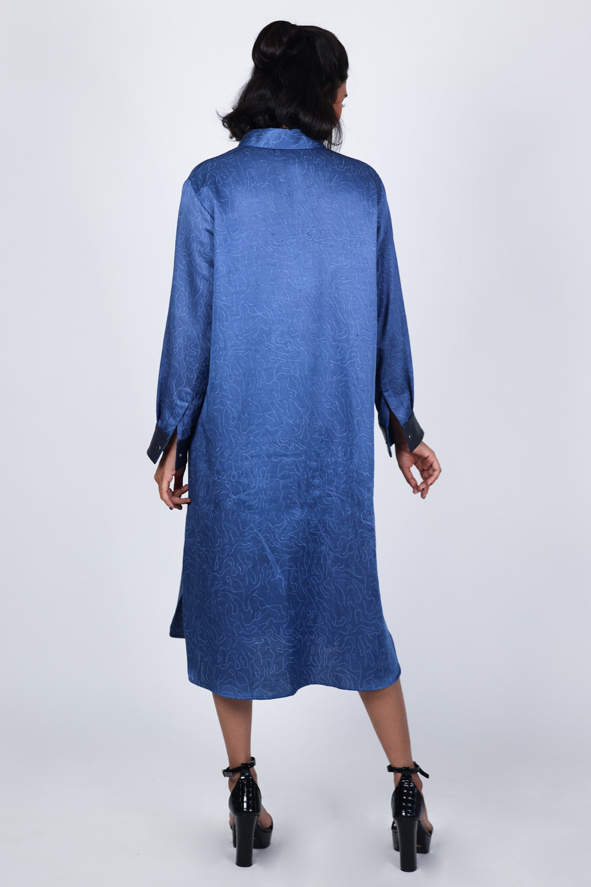 Blue Leather Shibori Shirt Dress