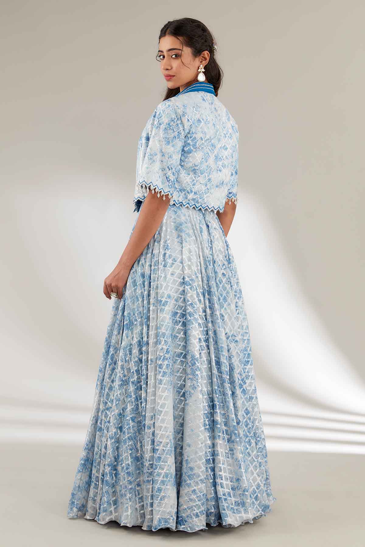 Blue Lehenga Set & Crop Jacket
