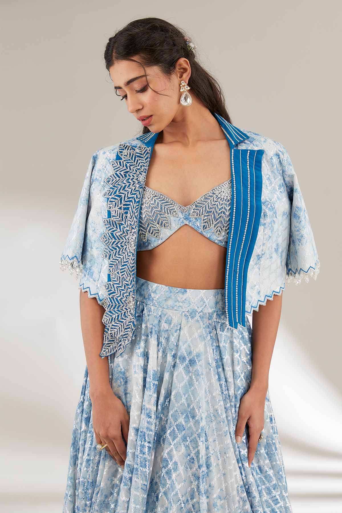 Blue Lehenga Set & Crop Jacket