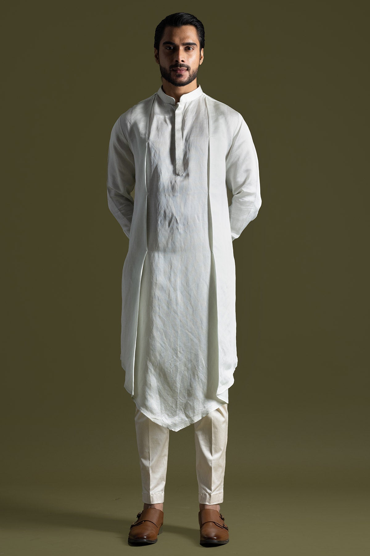 Buy Blue Linen Asymmetric Kurta Set for men by Paarsh Atelier online available at scrollnshops