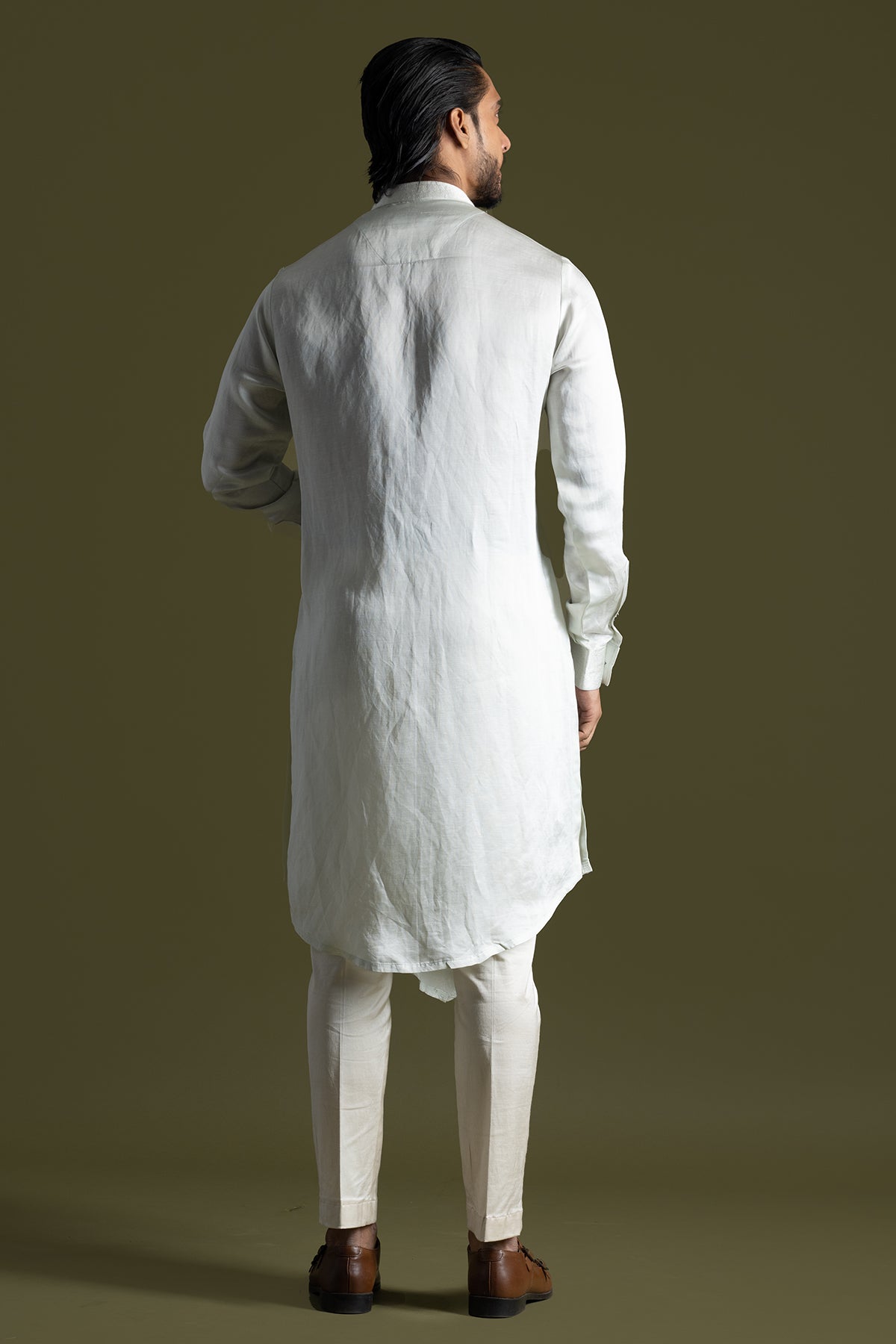 Blue Linen Asymmetric Kurta Set