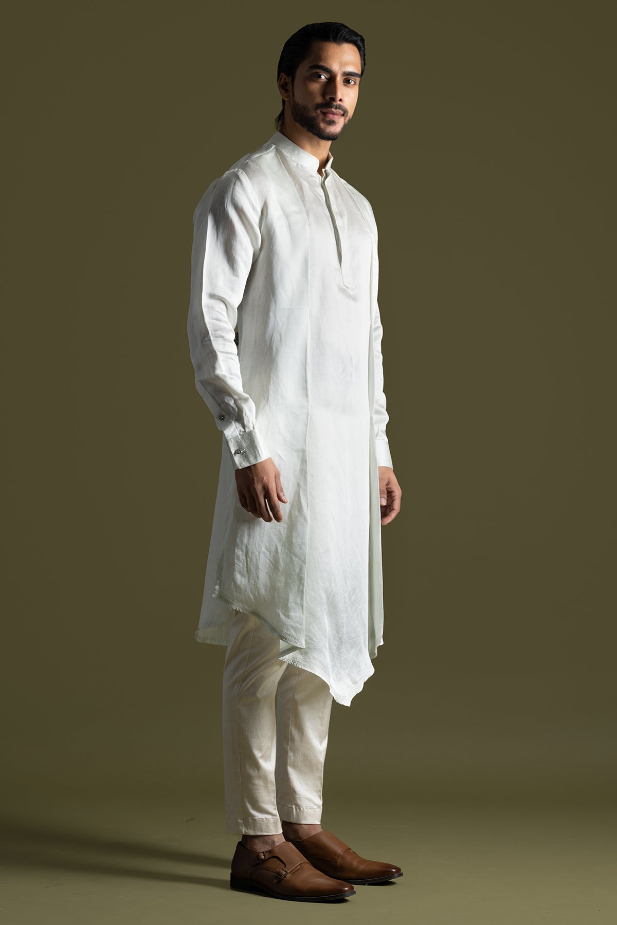 Blue Linen Asymmetric Kurta Set