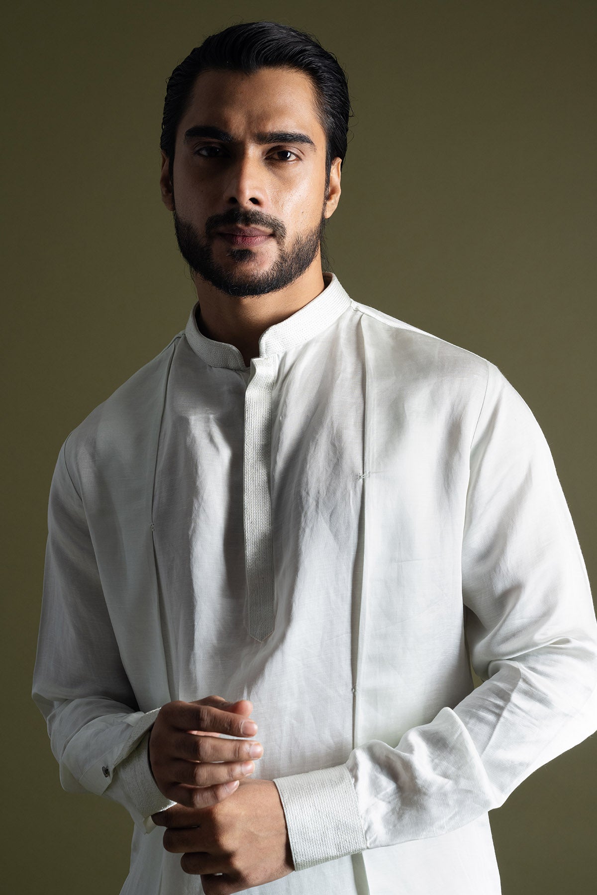 Blue Linen Asymmetric Kurta Set
