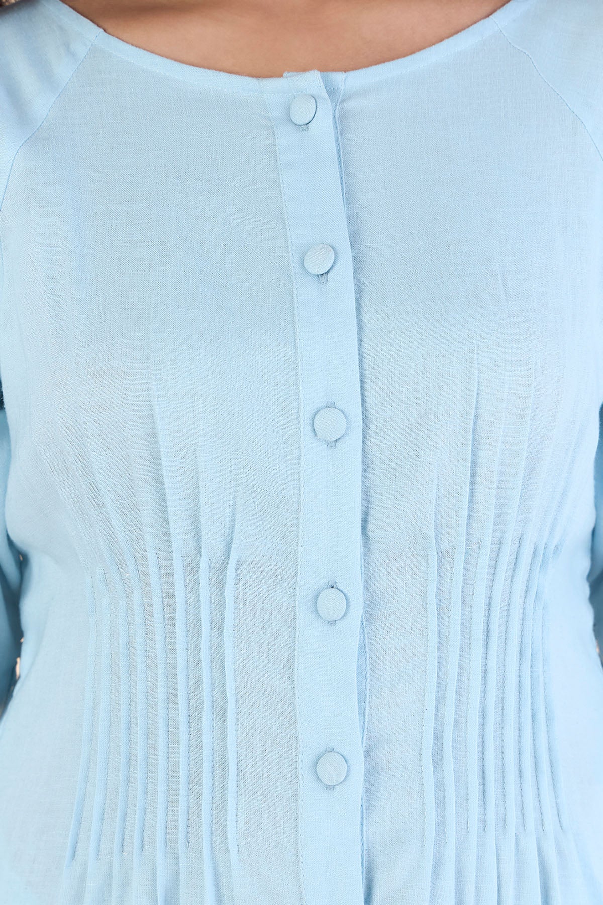 Blue Linen Blend Midi Dress