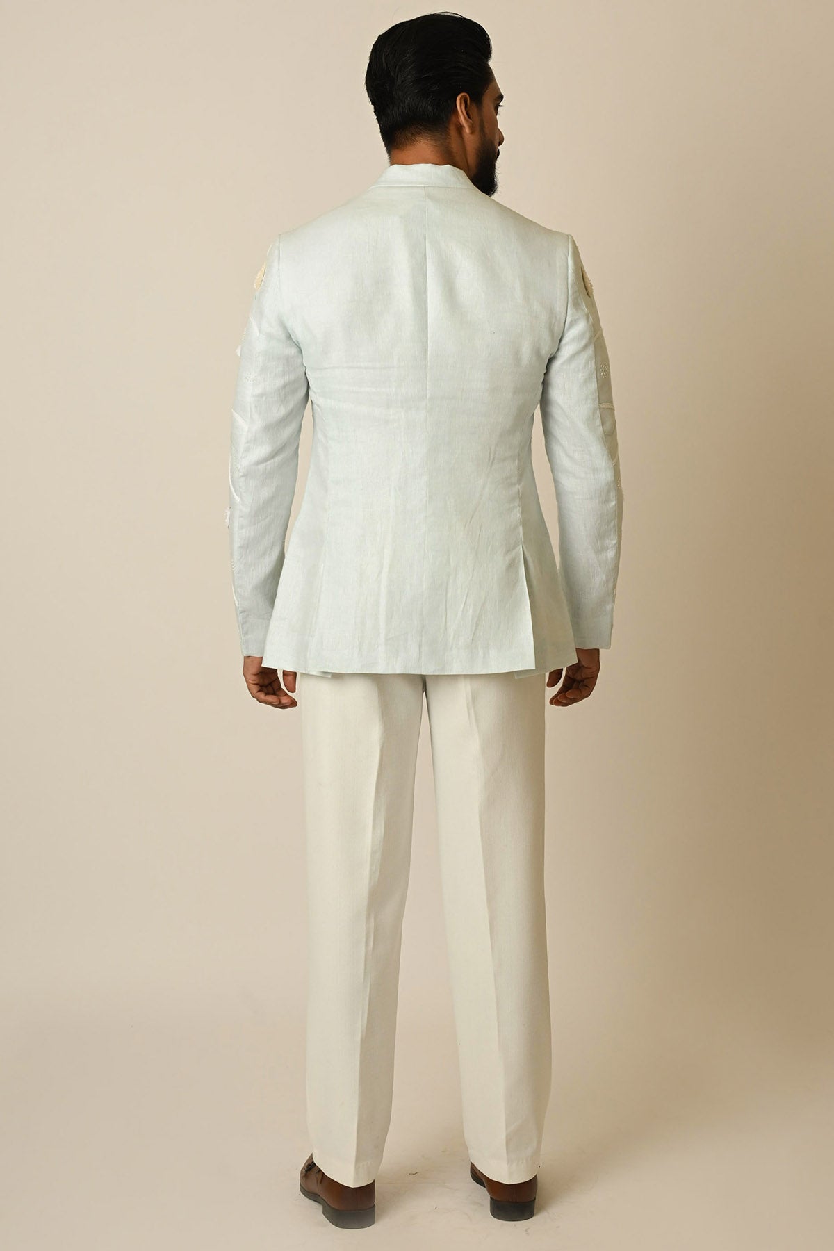 Blue Linen Embroidery Blazer