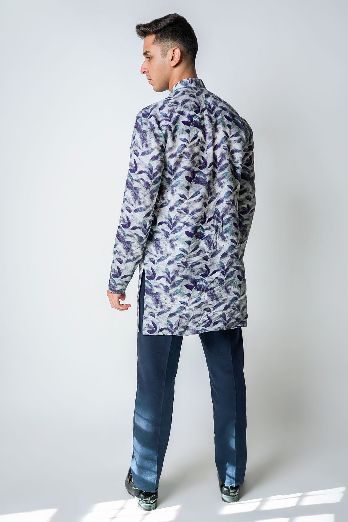 Blue Linen Printed Kurta Set