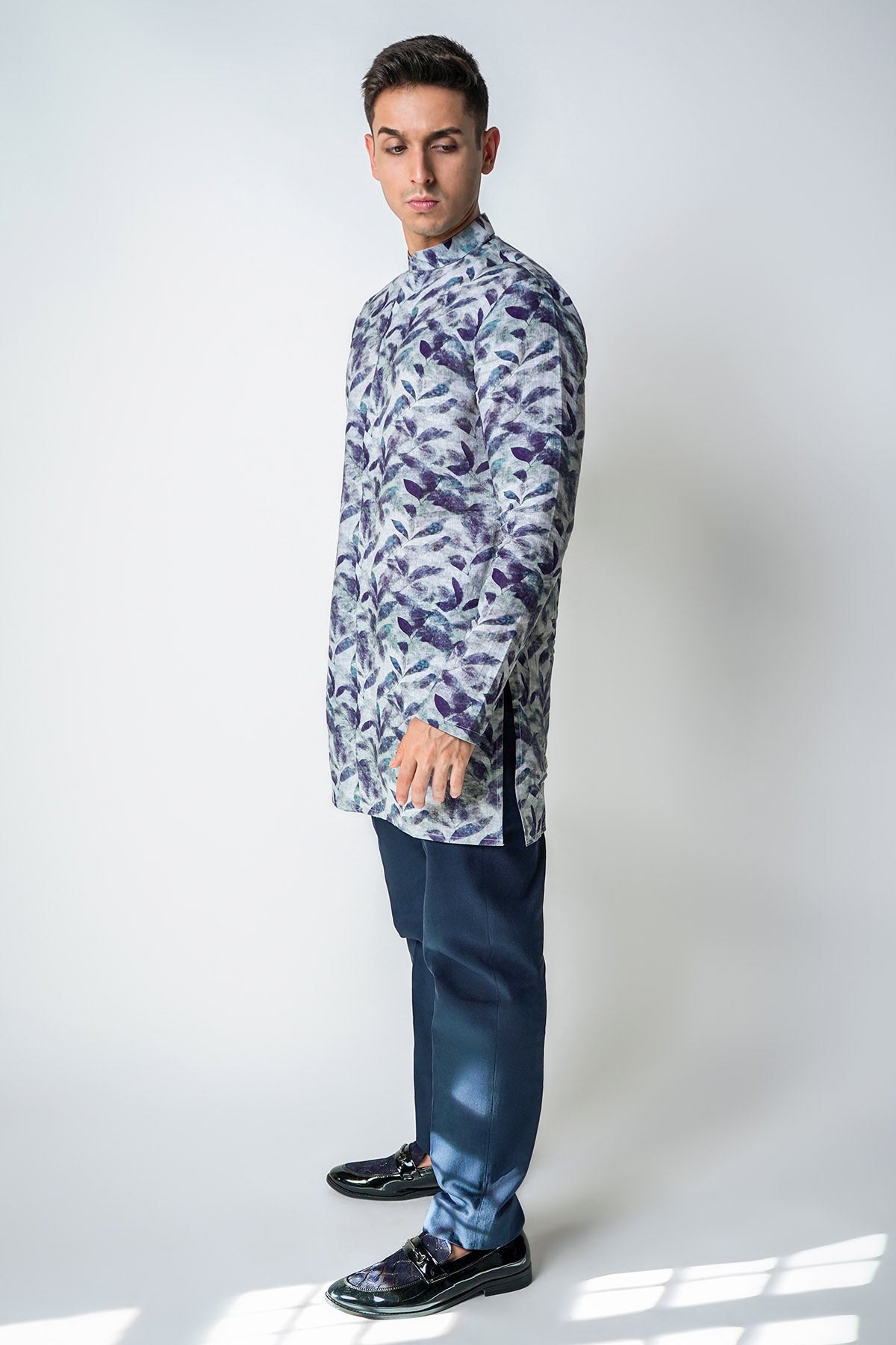 Blue Linen Printed Kurta Set