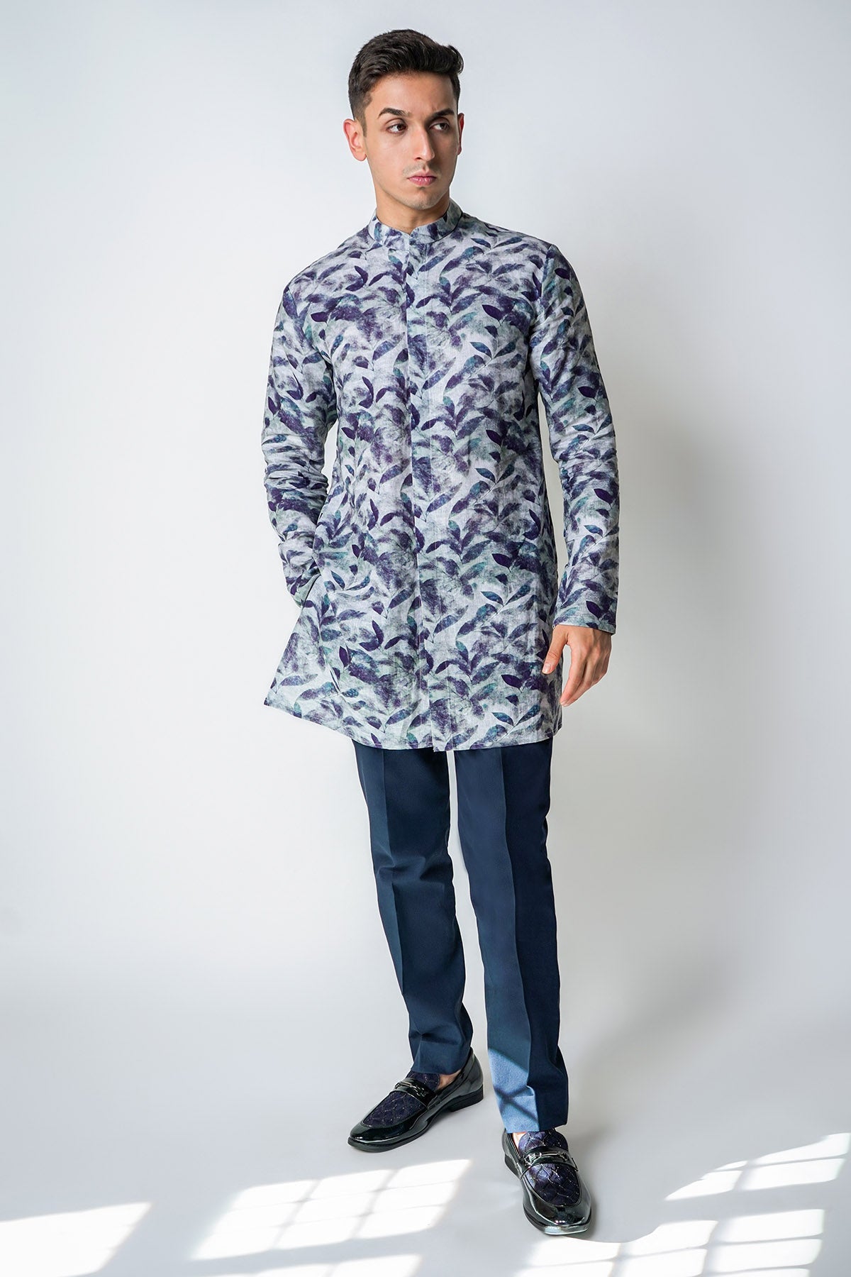 Buy Blue Linen Printed Kurta Set for men by House of Sheriff online available at scrollnshops