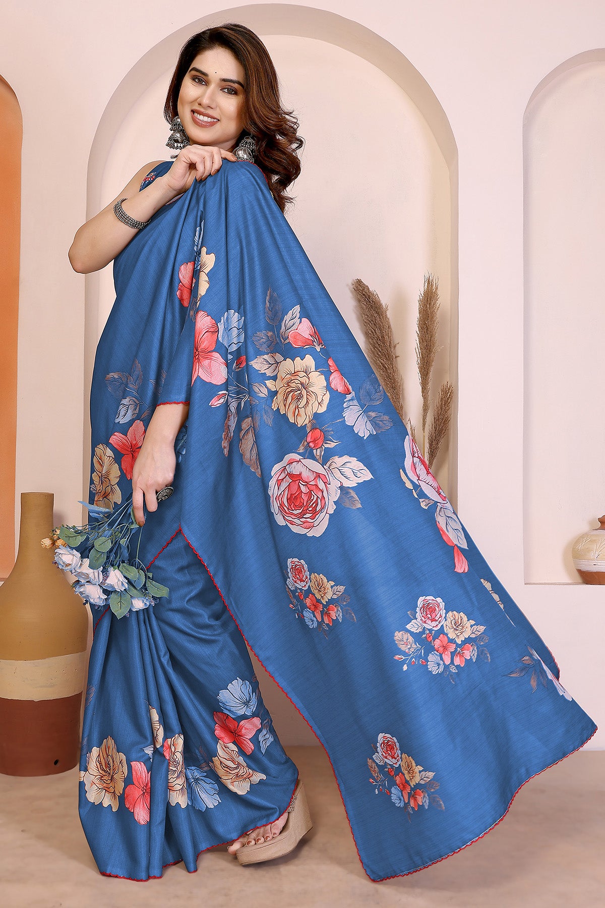 Blue Manipuri Arka Work Saree