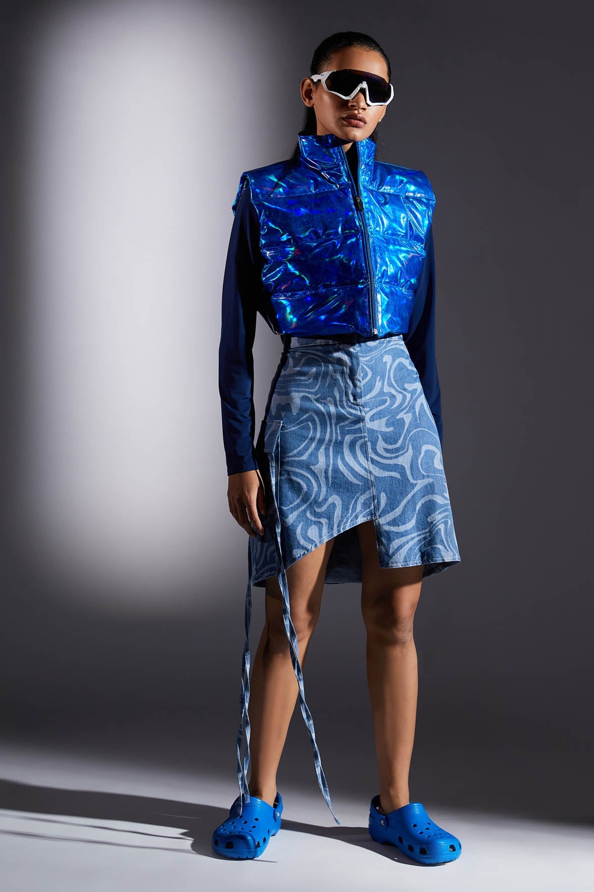 Blue Metallic Leather Jacket for women