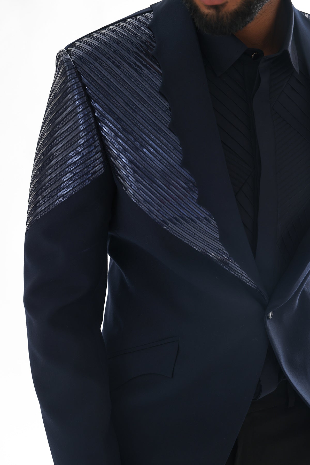 Blue Metallic Strip Tuxedo Set