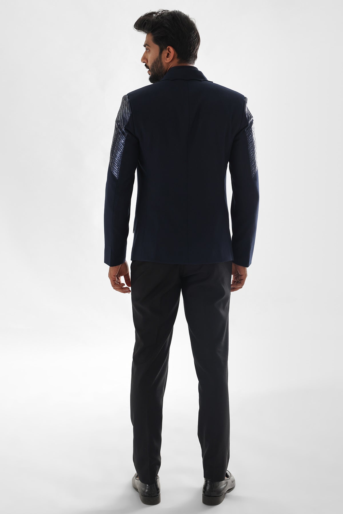 Blue Metallic Strip Tuxedo Set