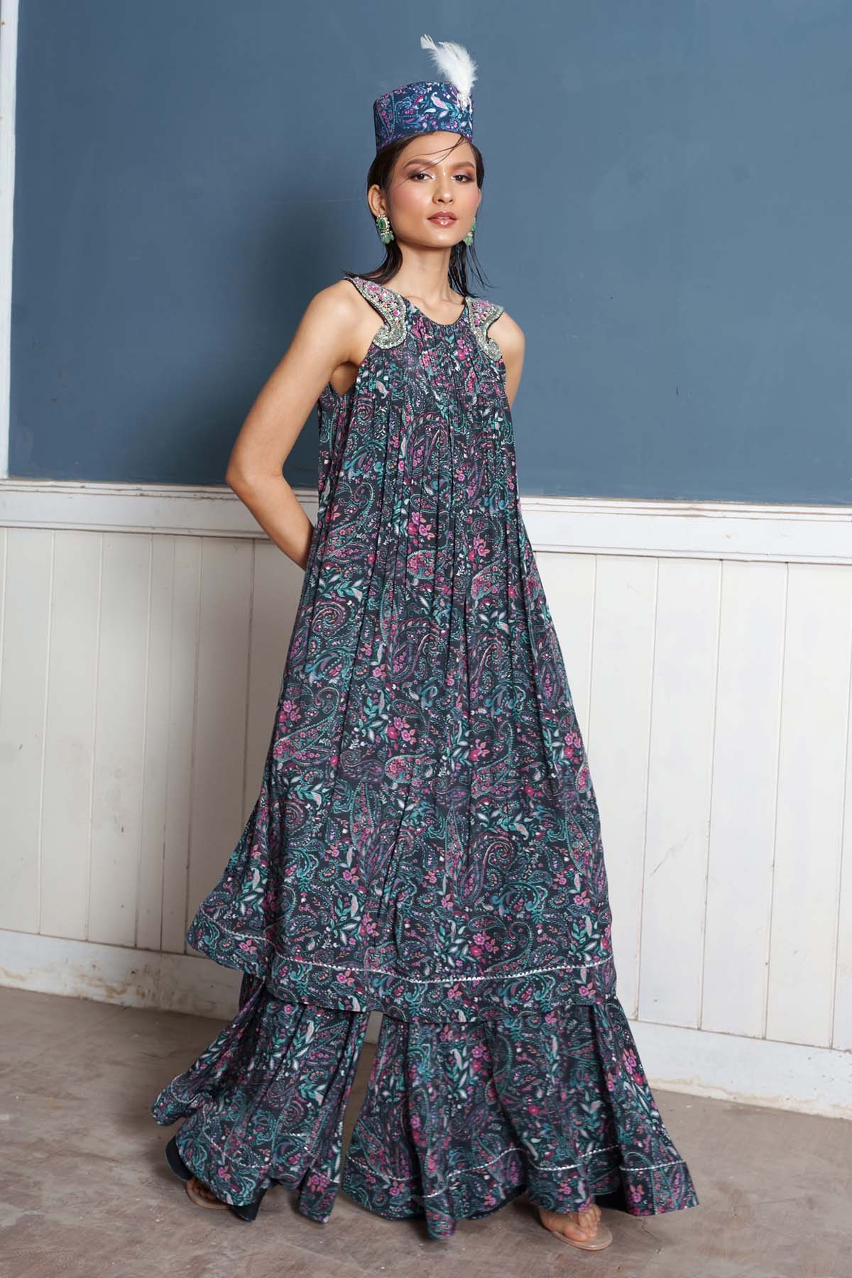 Seharre Blue Midnight Print Kurta Set for women online at ScrollnShops