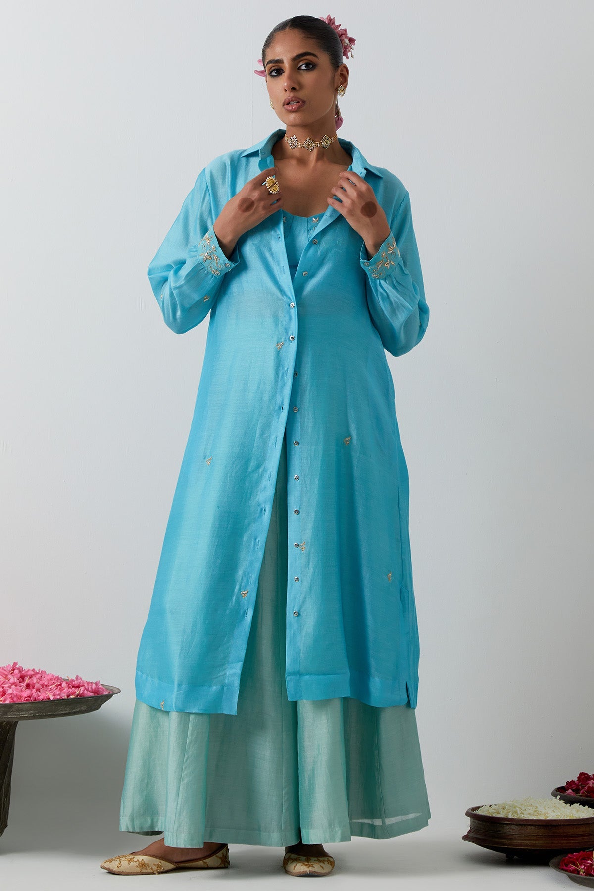Buy Blue Mint Chanderi Indo-Western for women by Vinusto online available at scrollnshops
