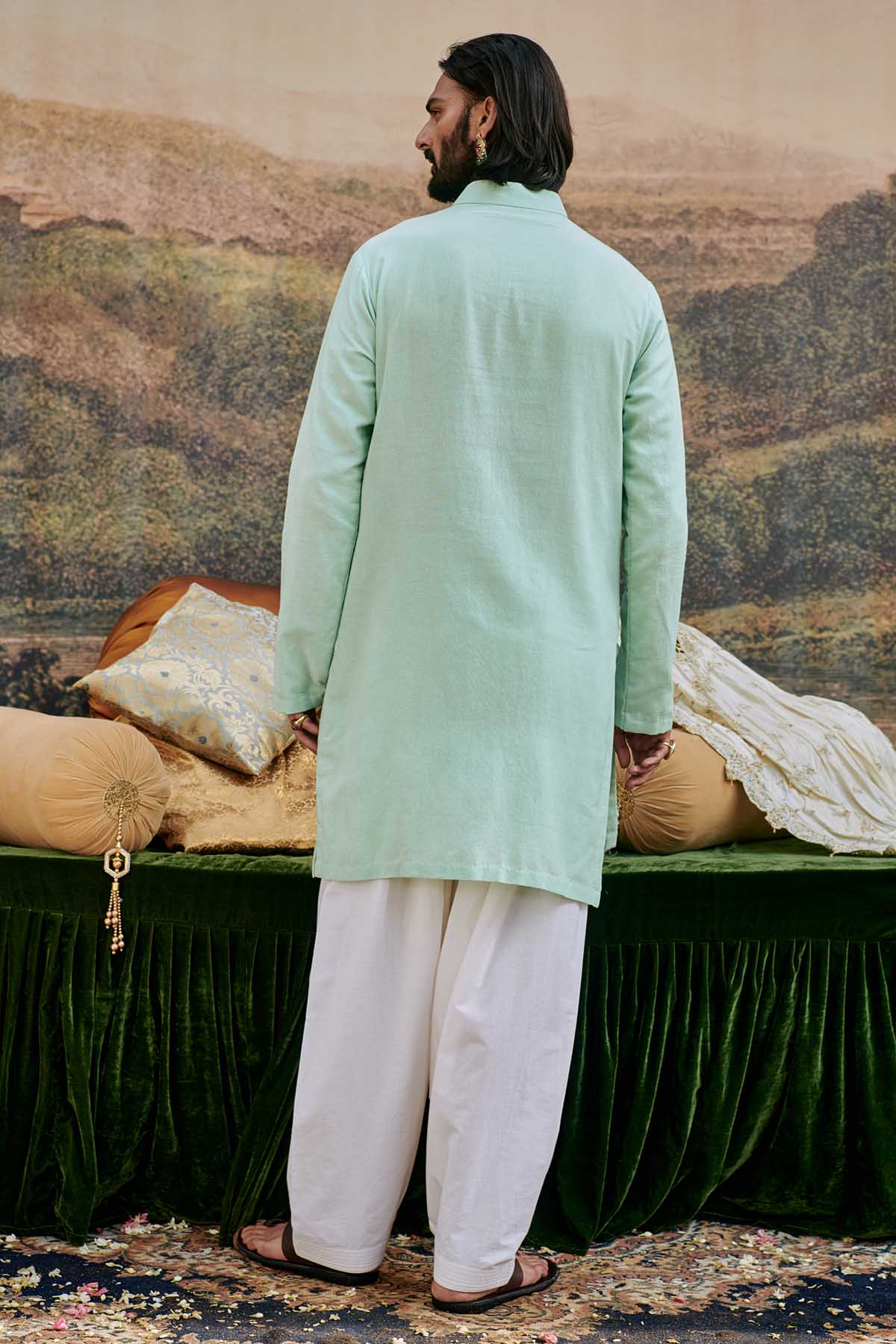 Blue Mirror Kurta Set & Stole