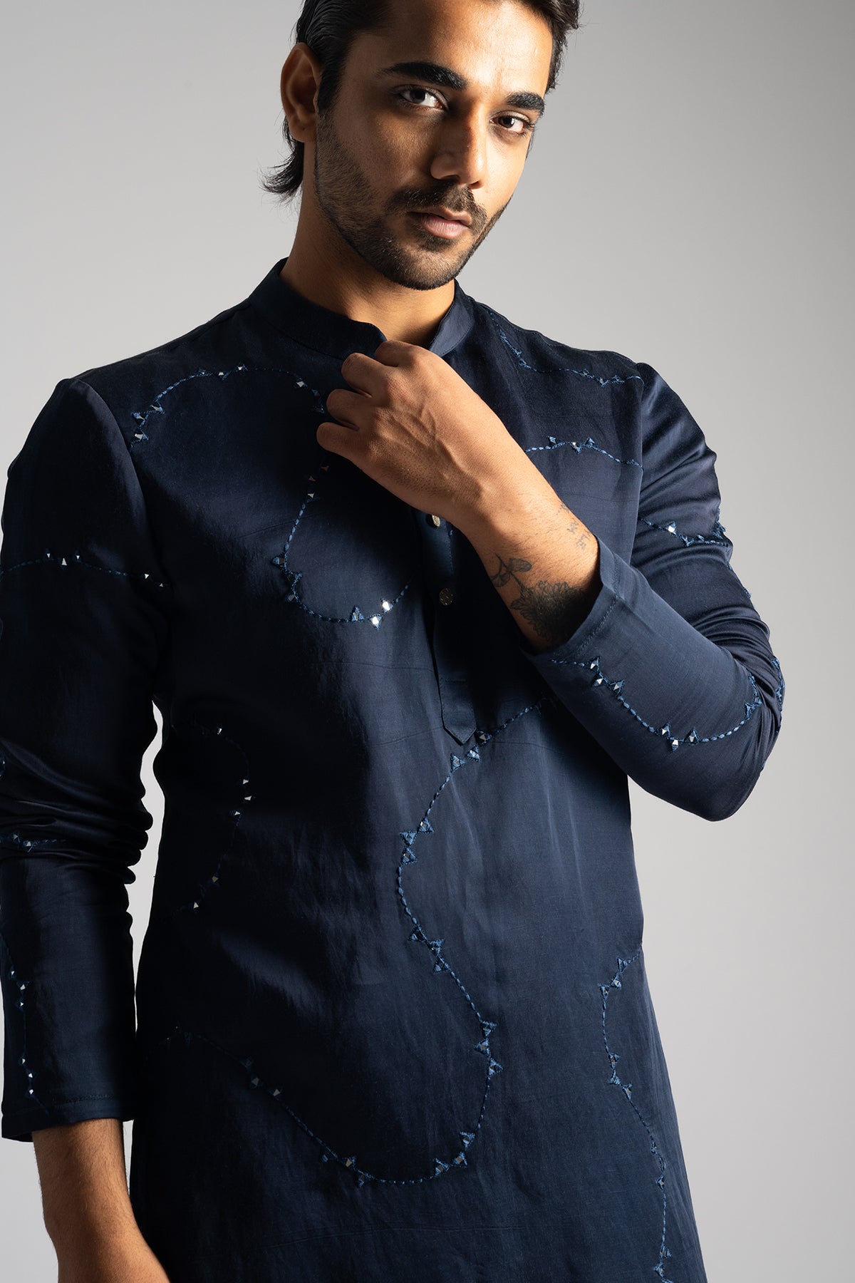 Blue Mirror Work Kurta & Pants