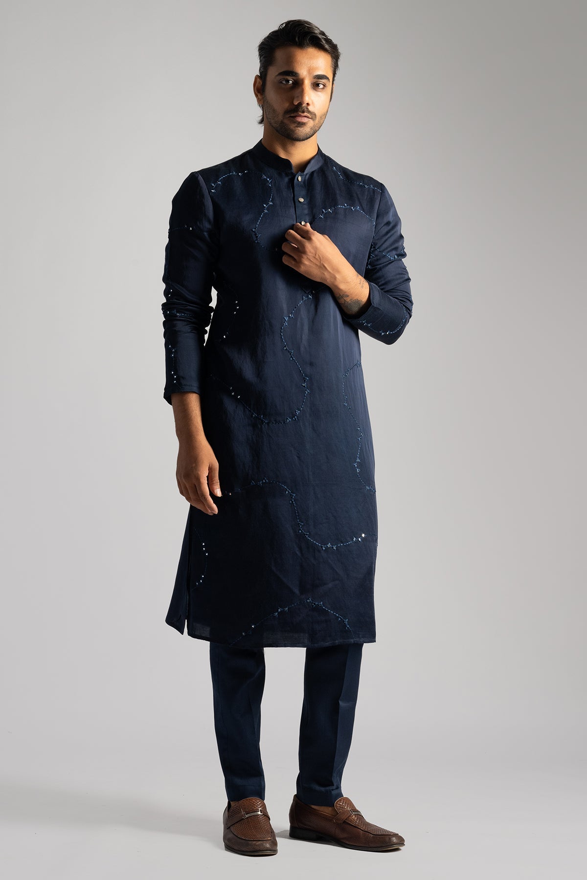 Buy Blue Mirror Work Kurta & Pants for men by Paarsh Atelier online available at scrollnshops