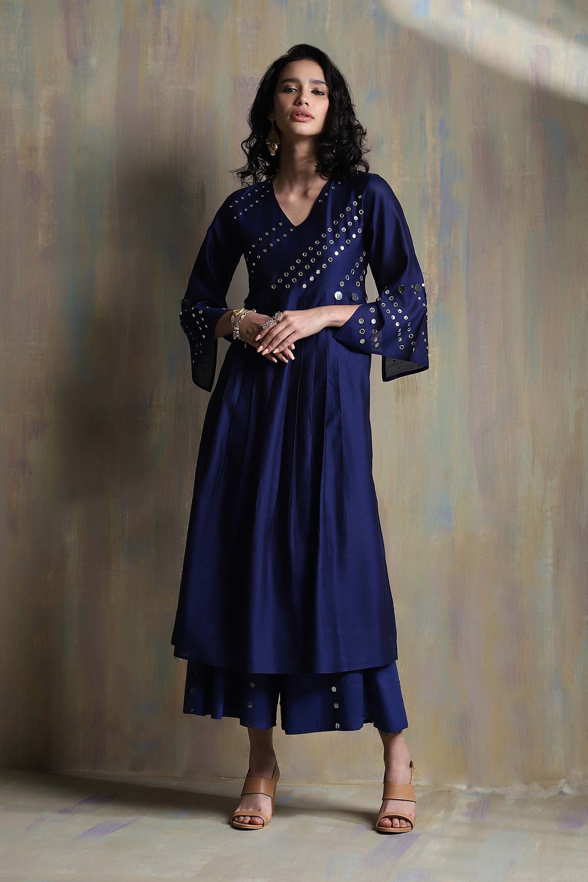 Blue Mirror Work Palazzo Set