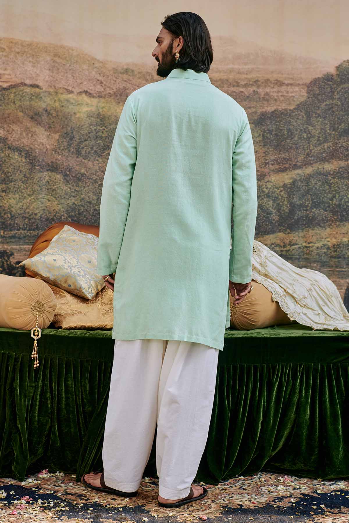 Blue Mirror Work Yoke Kurta Set