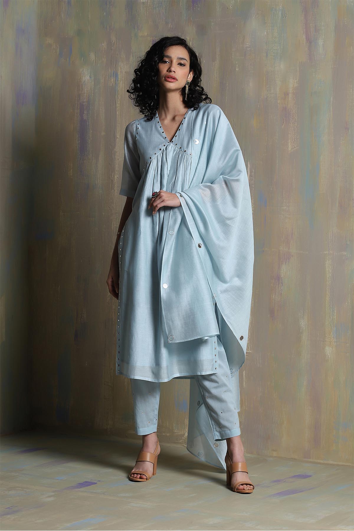 Buy Mirror Work Yoke Blue Kurta Set Online