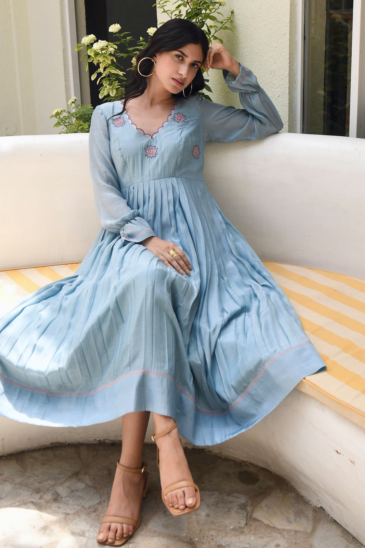 pleated dress india Purple color over all pleated long party wear dress
