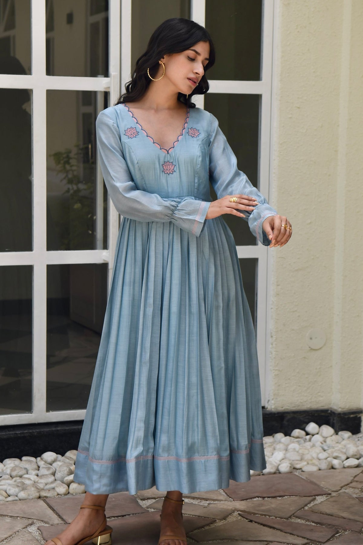 Buy Blue Modal Silk Pleated Dress by Taro India for Women online at ScrollnShops