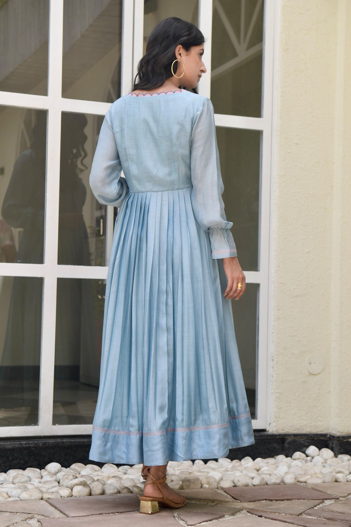Blue Modal Silk Pleated Dress