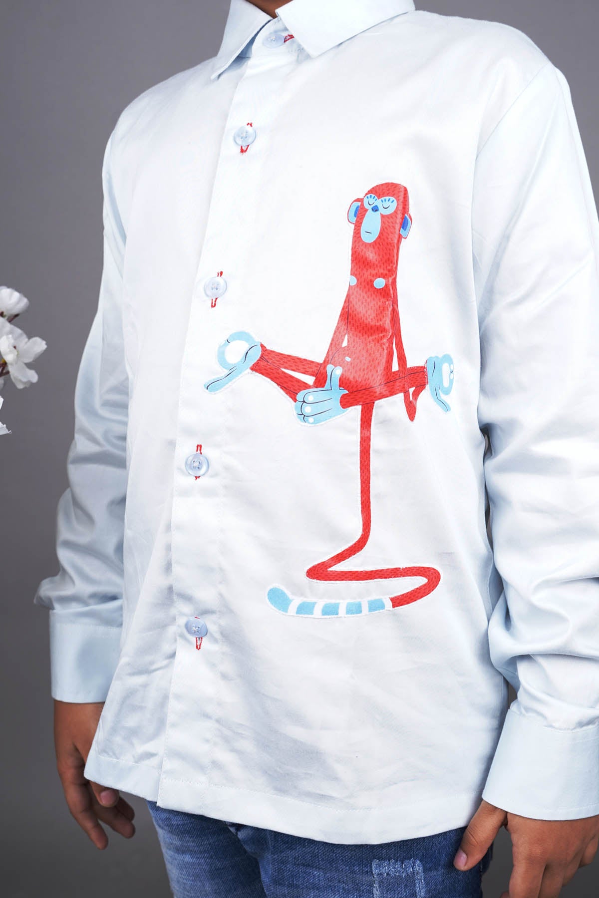 Blue Monkey Embroidered Shirt