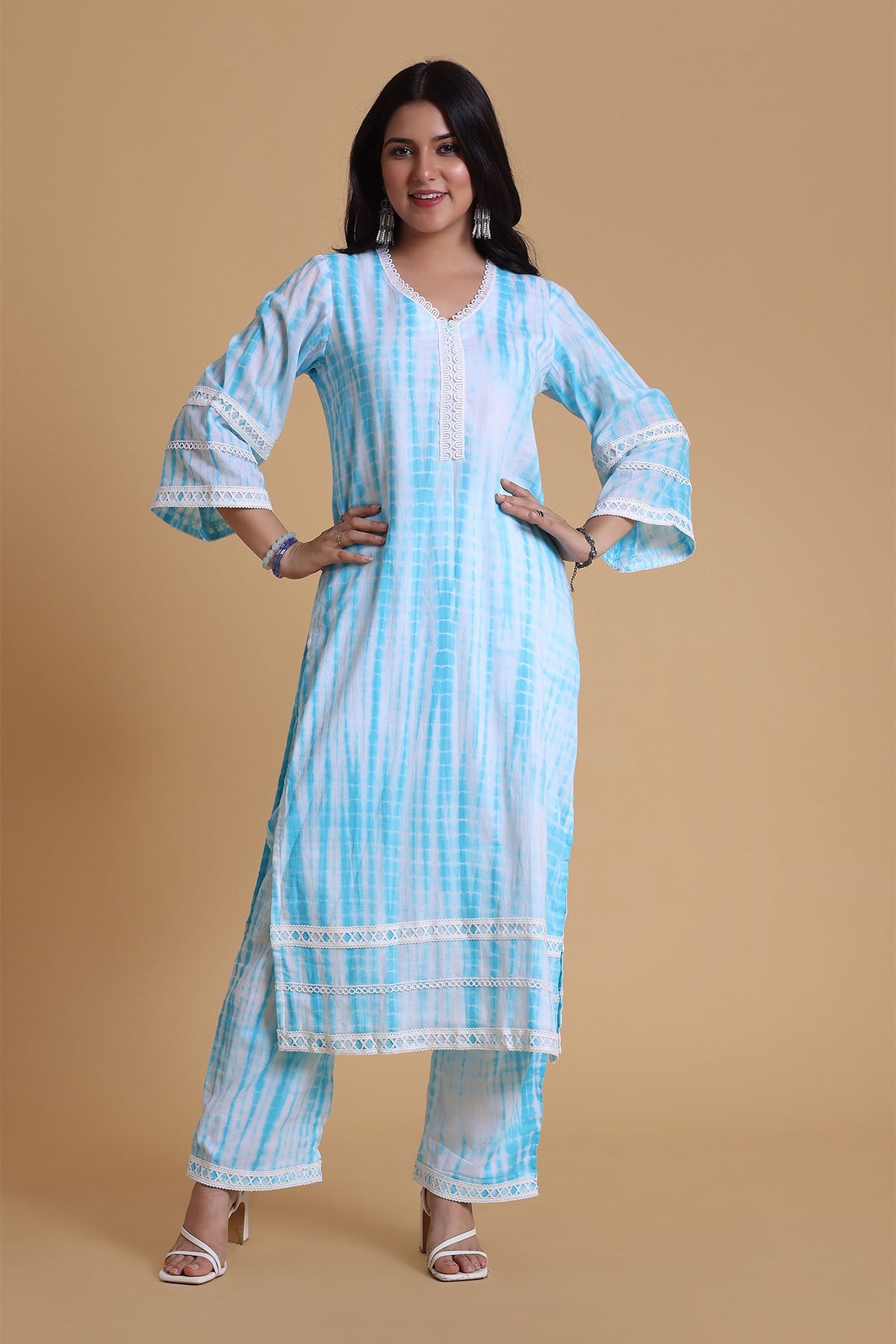 Buy Blue Mulmul Lace Work Kurta Set by The House Of Shes for women online at ScrollnShops